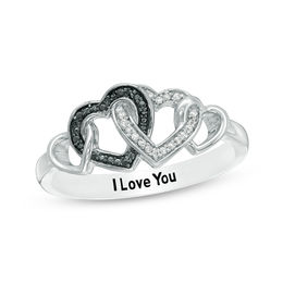 1/20 CT. T.W. Enhanced Black and White Diamond Multi-Heart Promise Ring in Sterling Silver (1 Line)