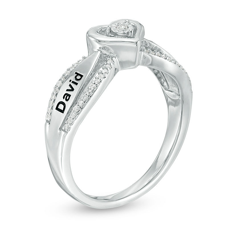 Main Image 2 of Couple's 1/8 CT. T.W. Diamond Heart Frame Promise Ring in Sterling Silver (2 Names)