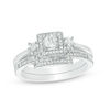 Thumbnail Image 0 of 0.29 CT. T.W. Princess-Cut Diamond Three Stone Frame Bridal Set in 10K White Gold