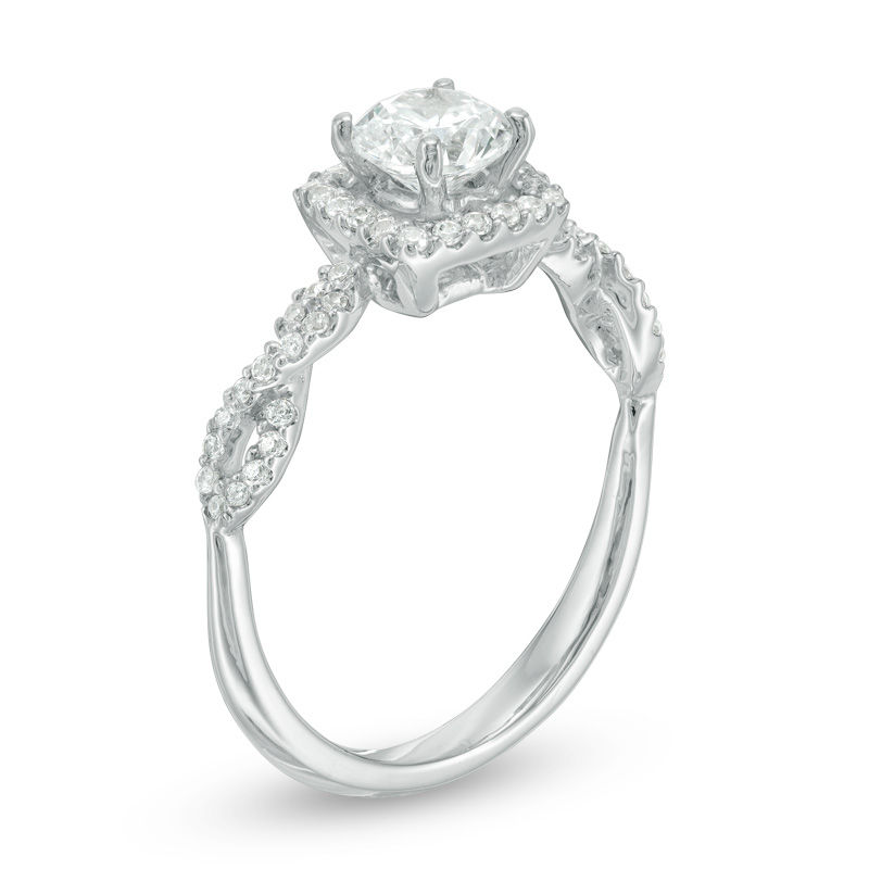 0.69 CT. T.W. Diamond Cushion Frame Twist Engagement Ring in 10K White Gold