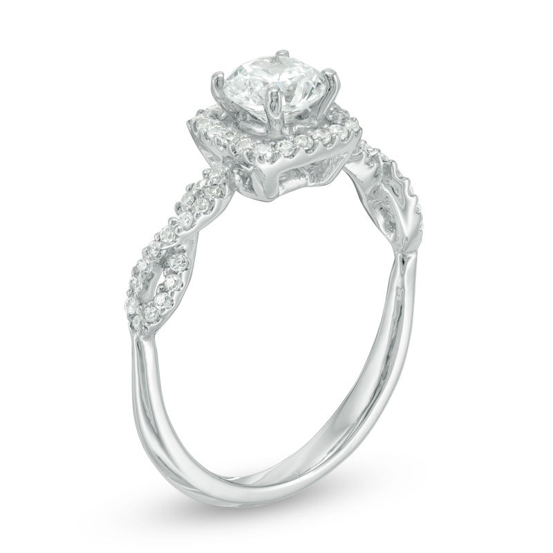 Main Image 2 of 0.69 CT. T.W. Diamond Cushion Frame Twist Engagement Ring in 10K White Gold