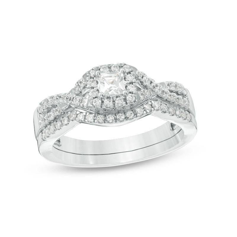 0.45 CT. T.W. Princess-Cut Diamond Frame Twist Bridal Set in 10K White Gold|Peoples Jewellers