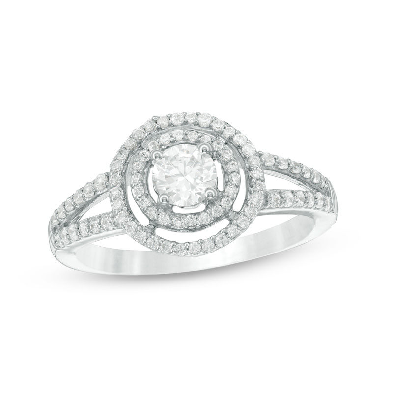 0.69 CT. T.W. Diamond Double Frame Engagement Ring in 10K White Gold|Peoples Jewellers