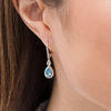Thumbnail Image 1 of Pear-Shaped Swiss and Sky Blue Topaz with Lab-Created White Sapphire Frame Drop Earrings in Sterling Silver