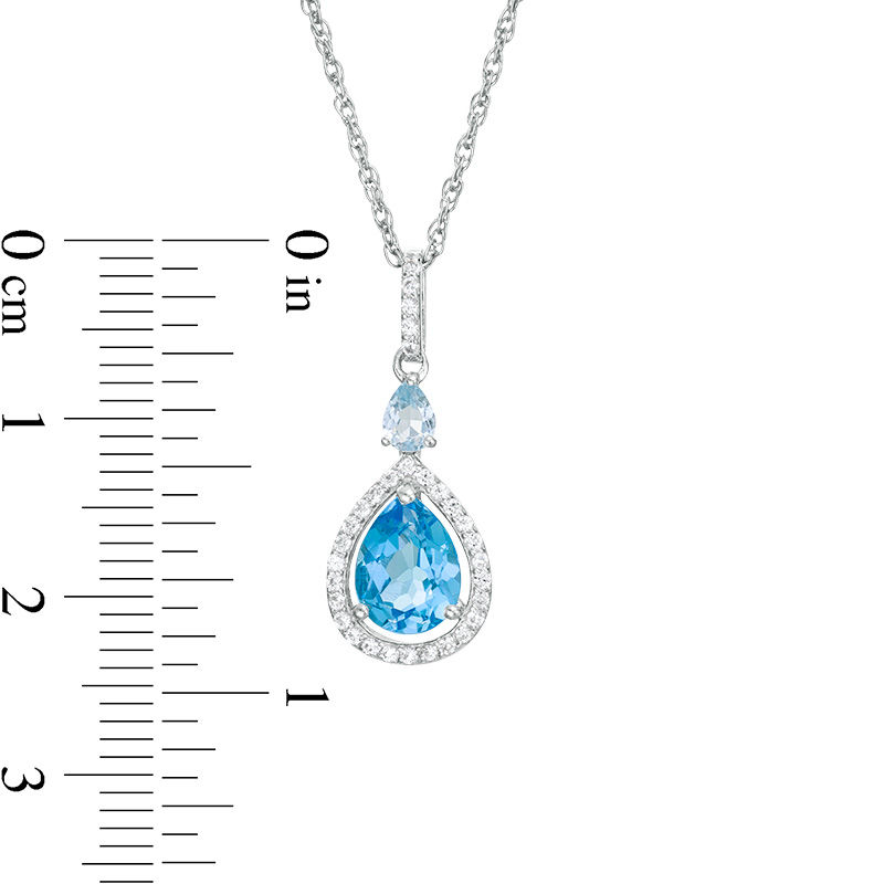 Pear-Shaped Swiss and Sky Blue Topaz with Lab-Created White Sapphire Frame Drop Pendant in Sterling Silver