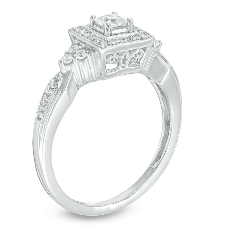 0.37 CT. T.W. Princess-Cut Diamond Frame Tri-Sides Engagement Ring in 10K White Gold