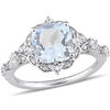 Thumbnail Image 1 of 8.0mm Cushion-Cut Aquamarine, White Sapphire and 0.06 CT. T.W. Diamond Frame Vintage-Style Ring in 14K White Gold