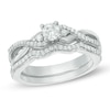 Thumbnail Image 0 of 0.29 CT. T.W. Diamond Three Stone Twist Bridal Set in Sterling Silver