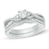 Thumbnail Image 1 of 0.29 CT. T.W. Diamond Three Stone Twist Bridal Set in Sterling Silver