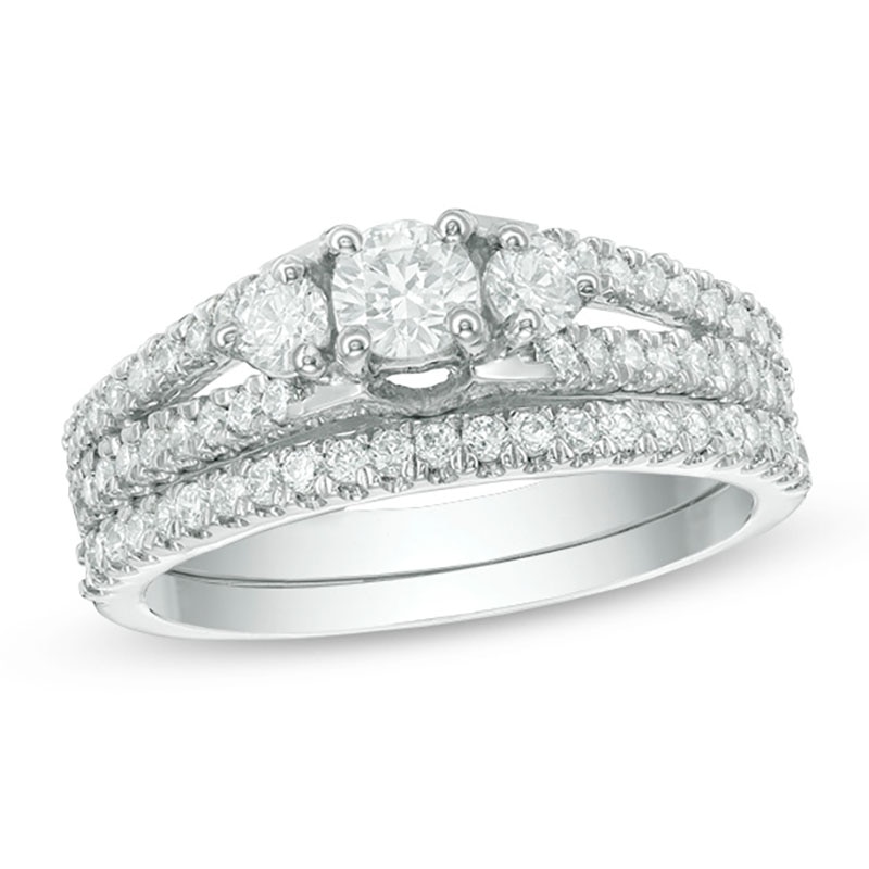 0.95 CT. T.W. Diamond Three Stone Bridal Set in 10K White Gold|Peoples Jewellers