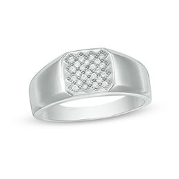 Men's 0.145 CT. T.W. Composite Diamond Signet Ring in Sterling Silver