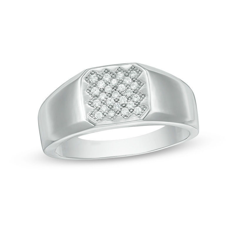 Men's 0.145 CT. T.W. Composite Diamond Signet Ring in Sterling Silver|Peoples Jewellers