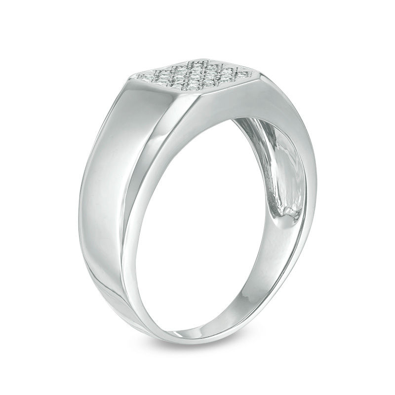 Main Image 2 of Men's 0.145 CT. T.W. Composite Diamond Signet Ring in Sterling Silver