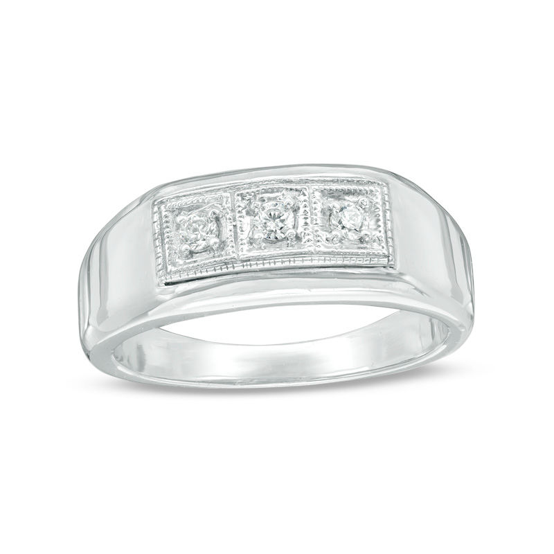 Men's 0.145 CT. T.W. Diamond Three Stone Ring in Sterling Silver|Peoples Jewellers