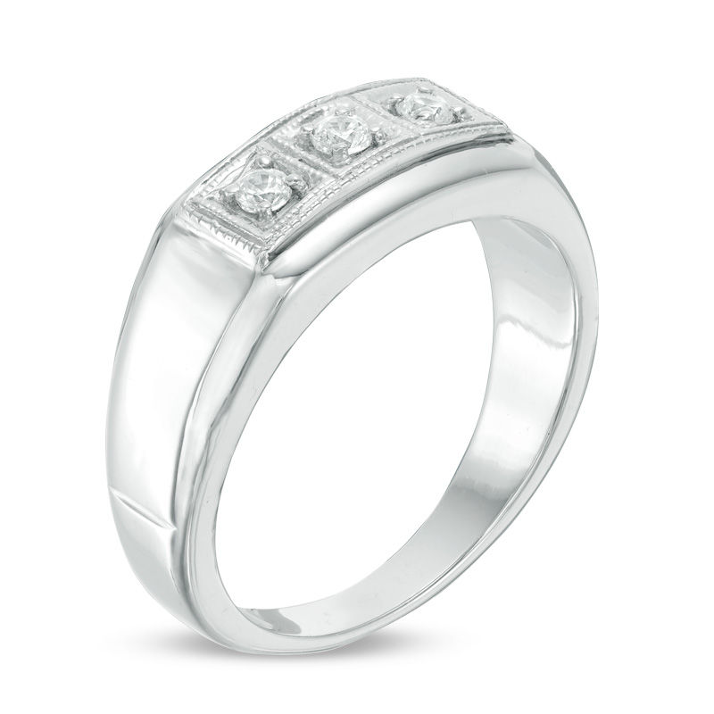 Main Image 2 of Men's 0.145 CT. T.W. Diamond Three Stone Ring in Sterling Silver