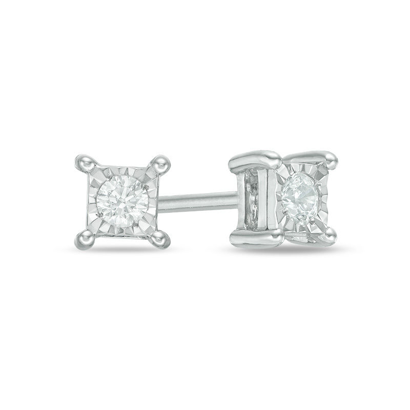 0.145 CT. T.W. Diamond Solitaire Square Stud Earrings in 10K White Gold|Peoples Jewellers