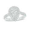 Thumbnail Image 0 of Vera Wang Love Collection 1.69 CT. T.W. Certified Pear-Shaped Diamond Frame Engagement Ring in 14K White Gold (I/SI2)
