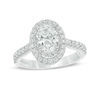 Thumbnail Image 1 of Vera Wang Love Collection 1.58 CT. T.W. Certified Oval Diamond Frame Engagement Ring in Platinum (I/SI2)