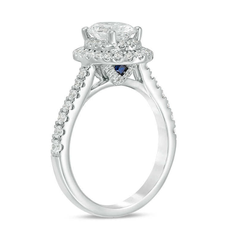 Main Image 2 of Vera Wang Love Collection 1.58 CT. T.W. Certified Oval Diamond Frame Engagement Ring in Platinum (I/SI2)