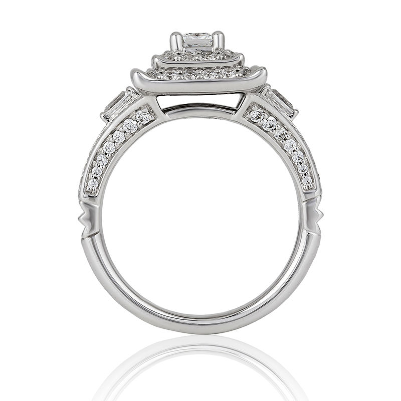 Main Image 3 of Enchanted Disney Mulan 1.00 CT. T.W. Princess-Cut Diamond Double Frame Engagement Ring in 14K White Gold