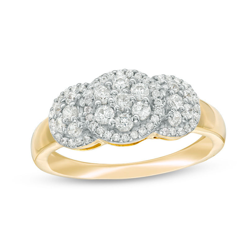 Main Image 1 of 0.45 CT. T.W. Composite Diamond Three Stone Frame Ring in 10K Gold