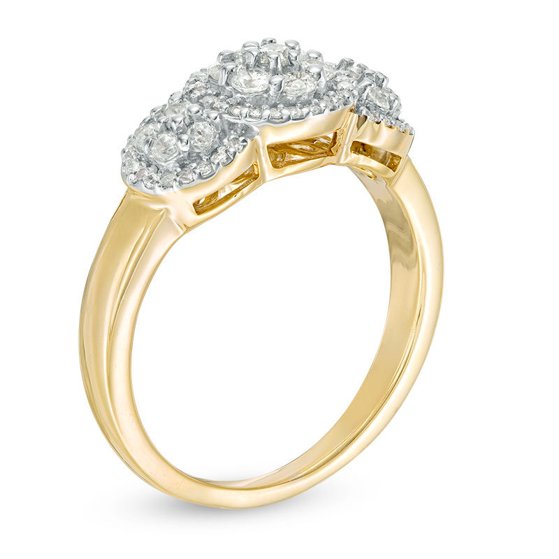Main Image 2 of 0.45 CT. T.W. Composite Diamond Three Stone Frame Ring in 10K Gold