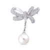 Thumbnail Image 1 of 9.5-10.0mm Freshwater Cultured Pearl and White Sapphire Bow Brooch in Sterling Silver
