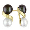 Thumbnail Image 0 of 5.5 - 6.0mm Button White and Dyed Black Cultured Freshwater Pearl Cascading Drop Earrings in 10K Gold