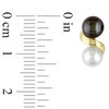 Thumbnail Image 2 of 5.5 - 6.0mm Button White and Dyed Black Cultured Freshwater Pearl Cascading Drop Earrings in 10K Gold