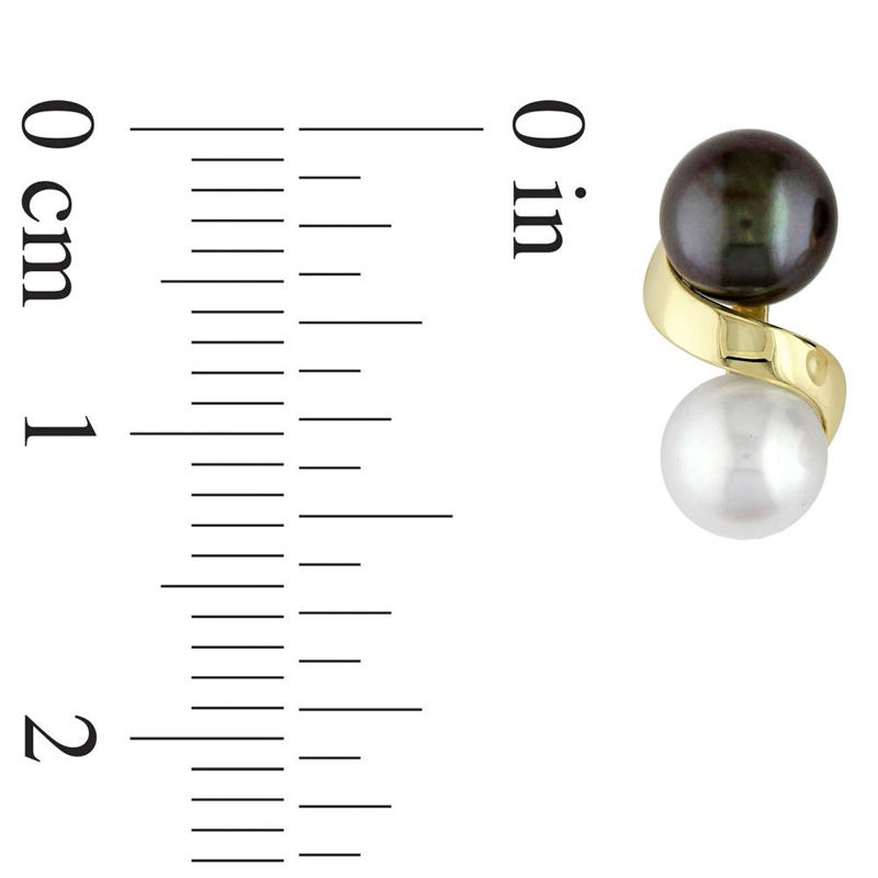 5.5 - 6.0mm Button White and Dyed Black Cultured Freshwater Pearl Cascading Drop Earrings in 10K Gold