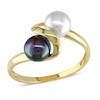 Thumbnail Image 1 of 5.5-6.0mm Button White and Dyed Black Freshwater Cultured Pearl Bypass Ring in 10K Gold