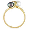 Thumbnail Image 3 of 5.5-6.0mm Button White and Dyed Black Freshwater Cultured Pearl Bypass Ring in 10K Gold