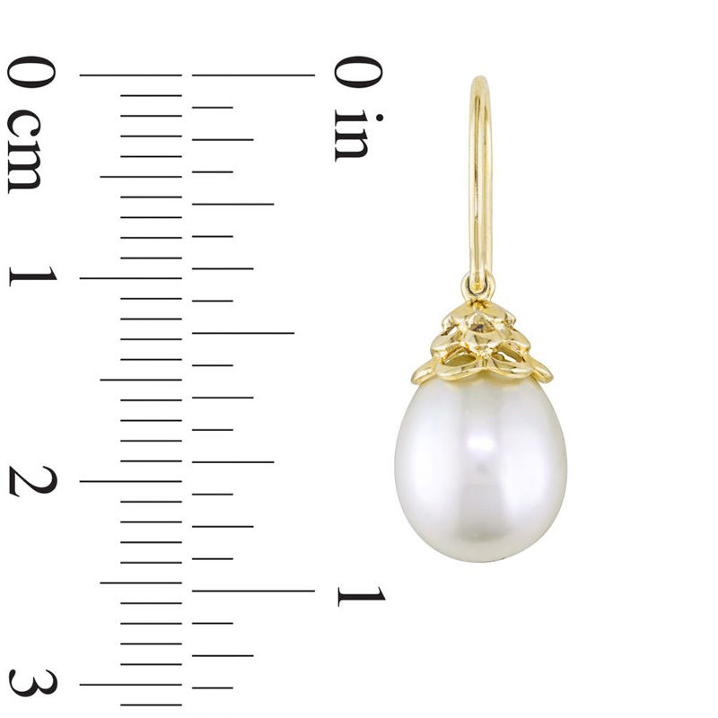 9.0 - 10.0mm Baroque Cultured Freshwater Pearl Drop Earrings in 14K Gold