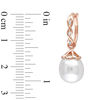 Thumbnail Image 2 of 9.0 - 9.5mm Baroque Cultured Freshwater Pearl and Diamond Accent Twisted Drop Hoop Earrings in 10K Rose Gold