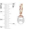 Thumbnail Image 3 of 9.0-9.5mm Baroque Freshwater Cultured Pearl and Diamond Accent Twisted Drop Hoop Earrings in 10K Rose Gold