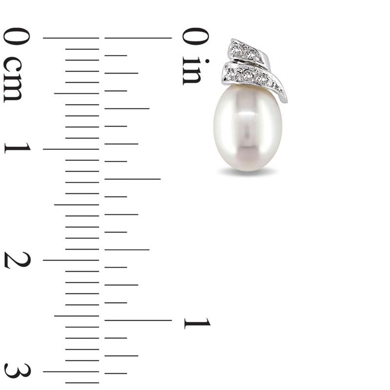 6.5-7.0mm Baroque Freshwater Cultured Pearl and Diamond Accent Drop Earrings in 14K White Gold