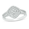 Thumbnail Image 0 of 0.45 CT. T.W. Quad Diamond Tilted Double Cushion Frame Ring in 10K White Gold