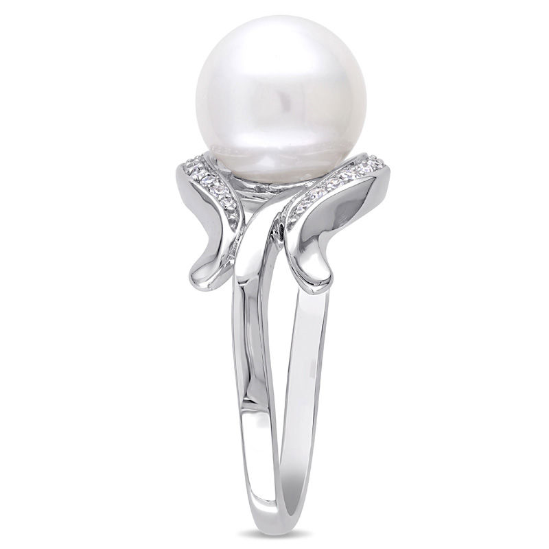 Main Image 2 of 9.0-9.5mm Freshwater Cultured Pearl and 0.07 CT. T.W. Diamond Loop Ring in 10K White Gold
