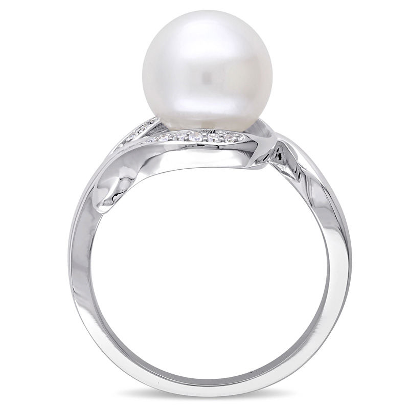 Main Image 3 of 9.0-9.5mm Freshwater Cultured Pearl and 0.07 CT. T.W. Diamond Loop Ring in 10K White Gold