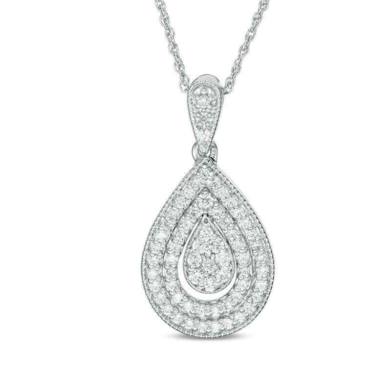 0.45 CT. T.W. Multi-Diamond Double Teardrop Frame Pendant in 10K White Gold