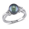 Thumbnail Image 1 of 7.5-8.0mm Dyed Black Freshwater Cultured Pearl and Diamond Accent Leaf Crossover Shank Ring in 10K White Gold