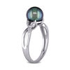 Thumbnail Image 2 of 7.5-8.0mm Dyed Black Freshwater Cultured Pearl and Diamond Accent Leaf Crossover Shank Ring in 10K White Gold