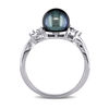 Thumbnail Image 3 of 7.5-8.0mm Dyed Black Freshwater Cultured Pearl and Diamond Accent Leaf Crossover Shank Ring in 10K White Gold