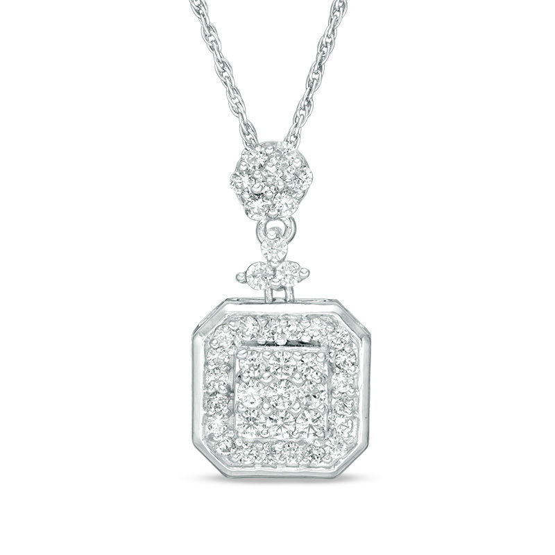 0.37 CT. T.W. Multi-Diamond Square Pendant in 10K White Gold|Peoples Jewellers