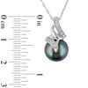Thumbnail Image 3 of 9.5-10.0mm Black Tahitian Cultured Pearl and 0.09 CT. T.W. Diamond Cascading Ribbon Pendant in 10K White Gold-17"