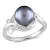 Thumbnail Image 0 of 8.5 - 9.0mm Black Cultured Tahitian Pearl and 0.07 CT. T.W. Diamond Loop Ring in 14K White Gold