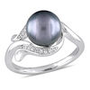 Thumbnail Image 1 of 8.5-9.0mm Black Tahitian Cultured Pearl and 0.07 CT. T.W. Diamond Loop Ring in 14K White Gold