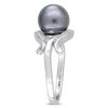 Thumbnail Image 1 of 8.5 - 9.0mm Black Cultured Tahitian Pearl and 0.07 CT. T.W. Diamond Loop Ring in 14K White Gold