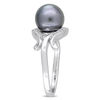 Thumbnail Image 2 of 8.5-9.0mm Black Tahitian Cultured Pearl and 0.07 CT. T.W. Diamond Loop Ring in 14K White Gold