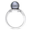Thumbnail Image 2 of 8.5 - 9.0mm Black Cultured Tahitian Pearl and 0.07 CT. T.W. Diamond Loop Ring in 14K White Gold